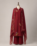 Maroon Floral Embroidered Dress Material Set