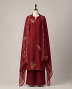 Maroon Floral Embroidered Dress Material Set