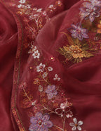 Maroon Floral Embroidered Dress Material Set